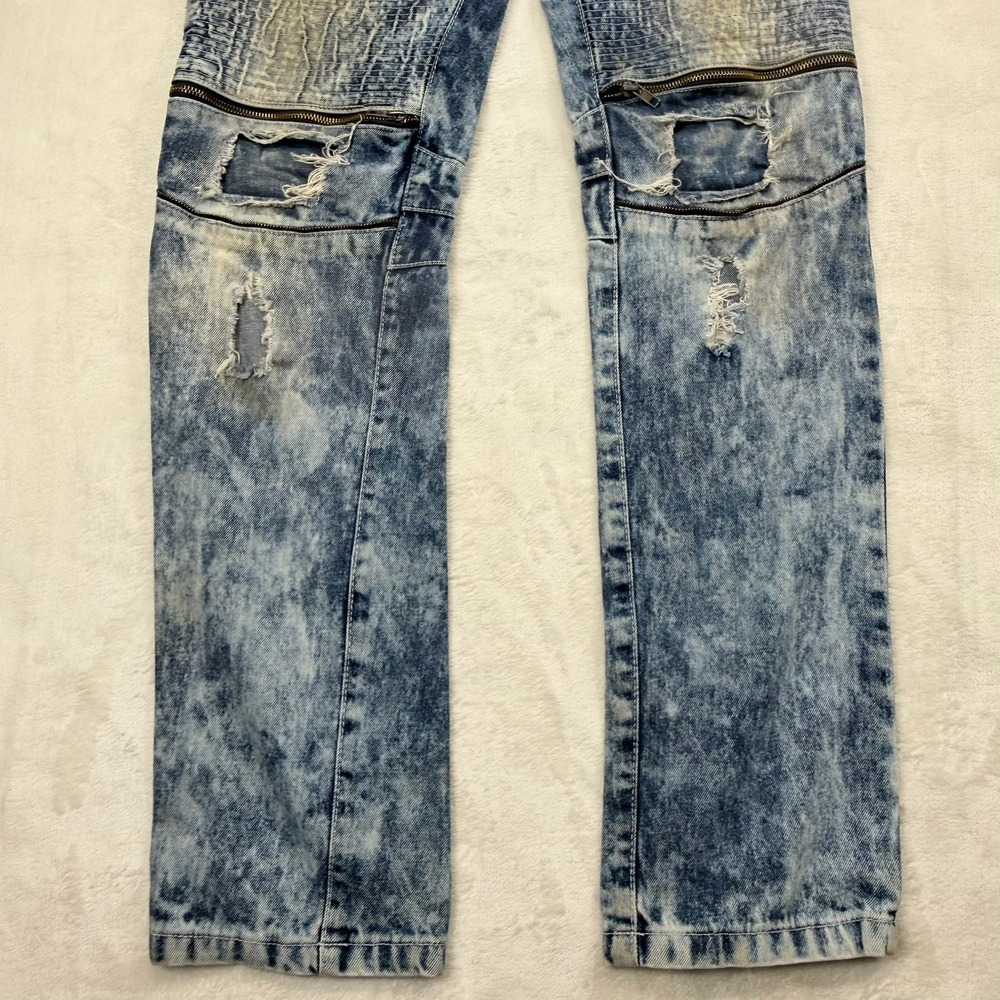 Blue Seven Denim Lab Mens 36x34 Distressed Moto Acid Wash Straight Jeans Blue - Picture 5 of 13